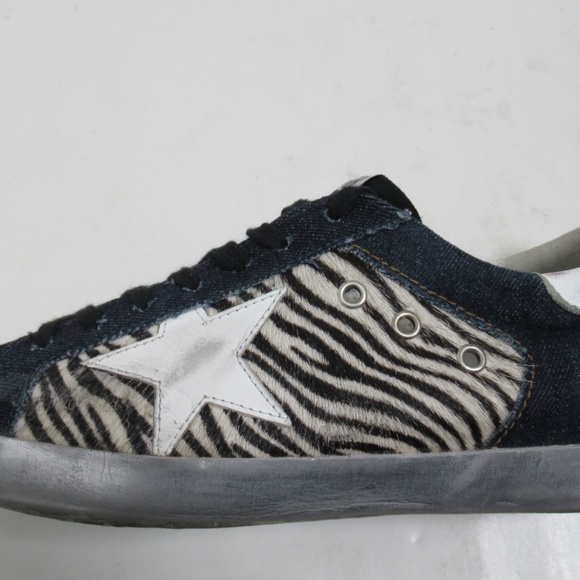 Golden Goose Limited Edition Super-Star Sneakers In Denim Zebra-Print 10 US - Picture 6 of 12